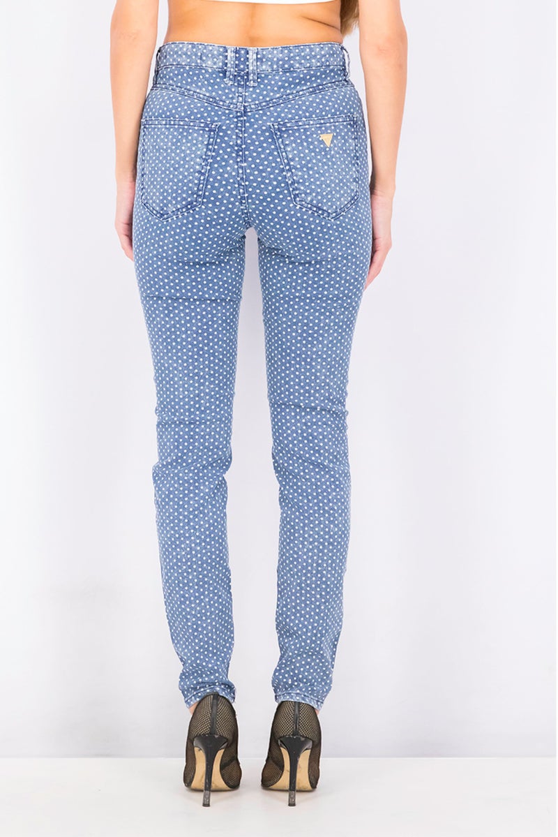 GUESS Women Skinny Fit Polka Dotted Stretchable Denim Jean, Blue - Image 4